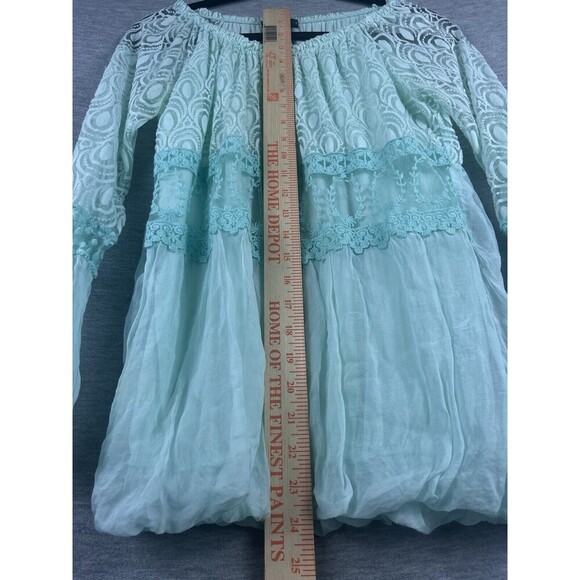 Lola Women's Blouse Green Silk Lace Long Sleeve Top Sz S / M Made in Italy - Picture 10 of 13